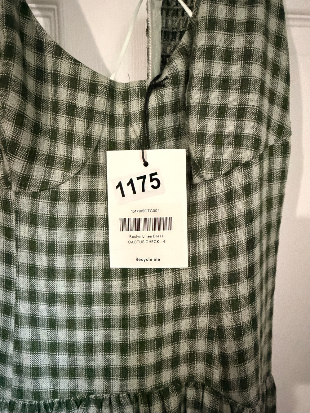 Reformation Roslyn Linen Dress Green Gingham Size 4 - Picture 2 of 4